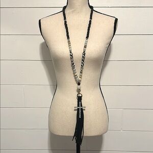 Black Beaded Tassel Necklace